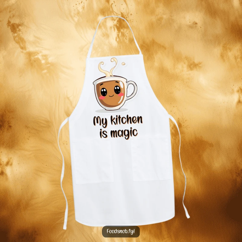 Funny apron featuring a curious coffee cup with merrily swirling steam, perfect for adding personality to kitchen duties.