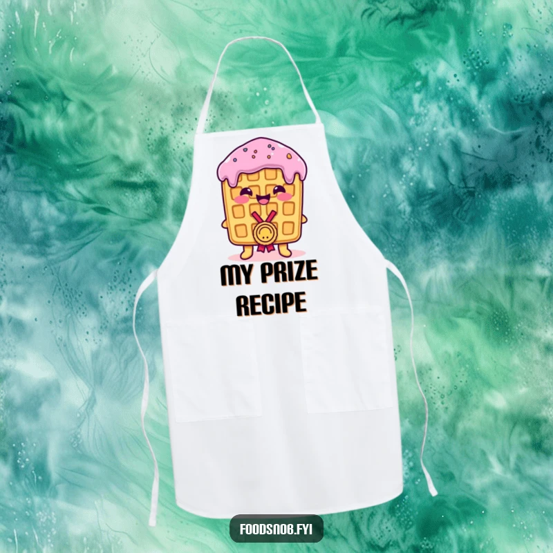 Funny Apron: A proud waffle receiving a tiny medal, perfect for protecting chefs with humorous celebration, funny gift.