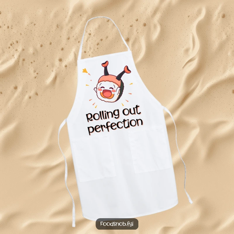 Funny Sushi Apron: An overjoyed sushi piece performs a celebratory somersault, ready to bring fun to any kitchen task.