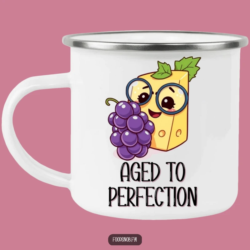 Funny Cheese Monocle Grape Enamel Mug - Adventure-Ready & Hilarious Outdoor Gift