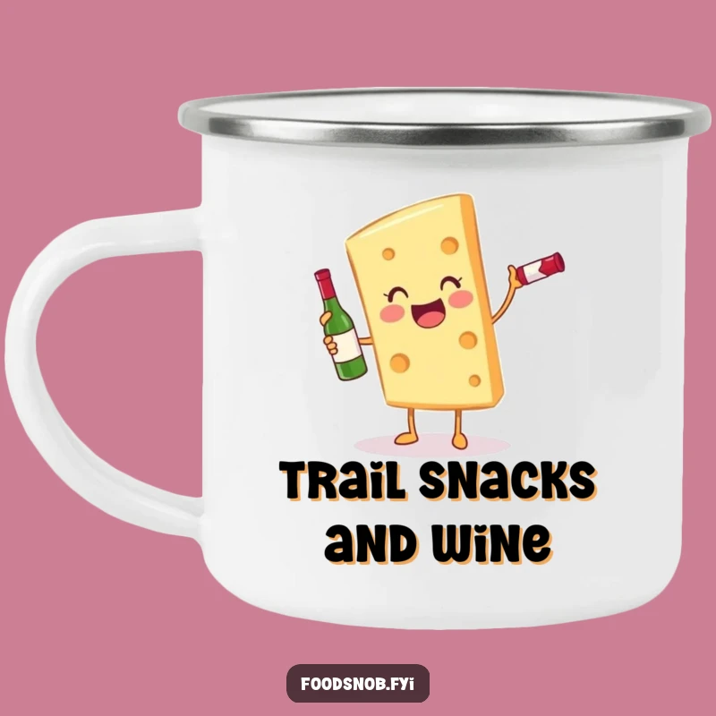 Funny Cheese and Wine Camping Mug: Gleeful Slice Character Outdoor Gift