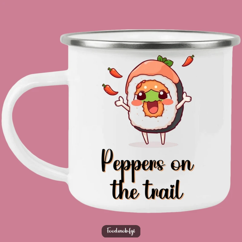 Funny Sushi Juggling Peppers Camping Mug - Outdoor Adventure Laughs