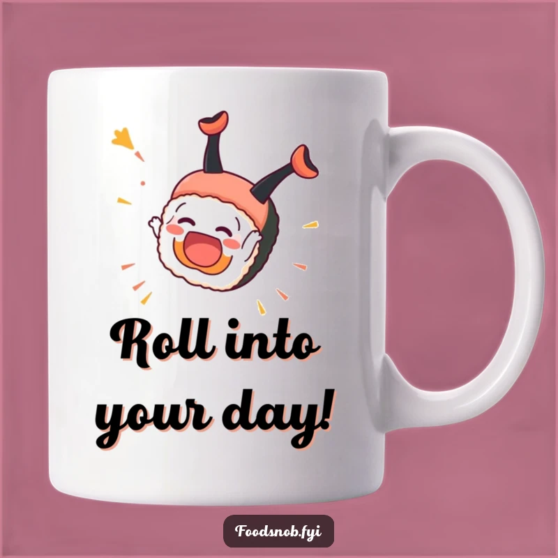Funny Sushi Somersault Mug: Joyful Roll Character - Foodie Gift