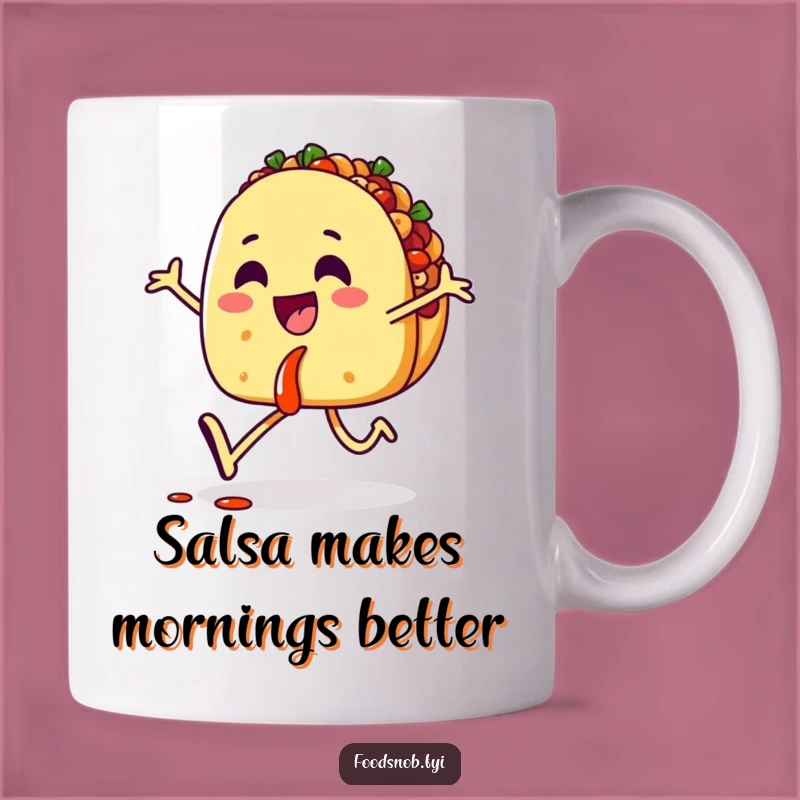 Funny Taco Skipping Salsa Mug - Joyful Cartoon Foodie Humor Gift