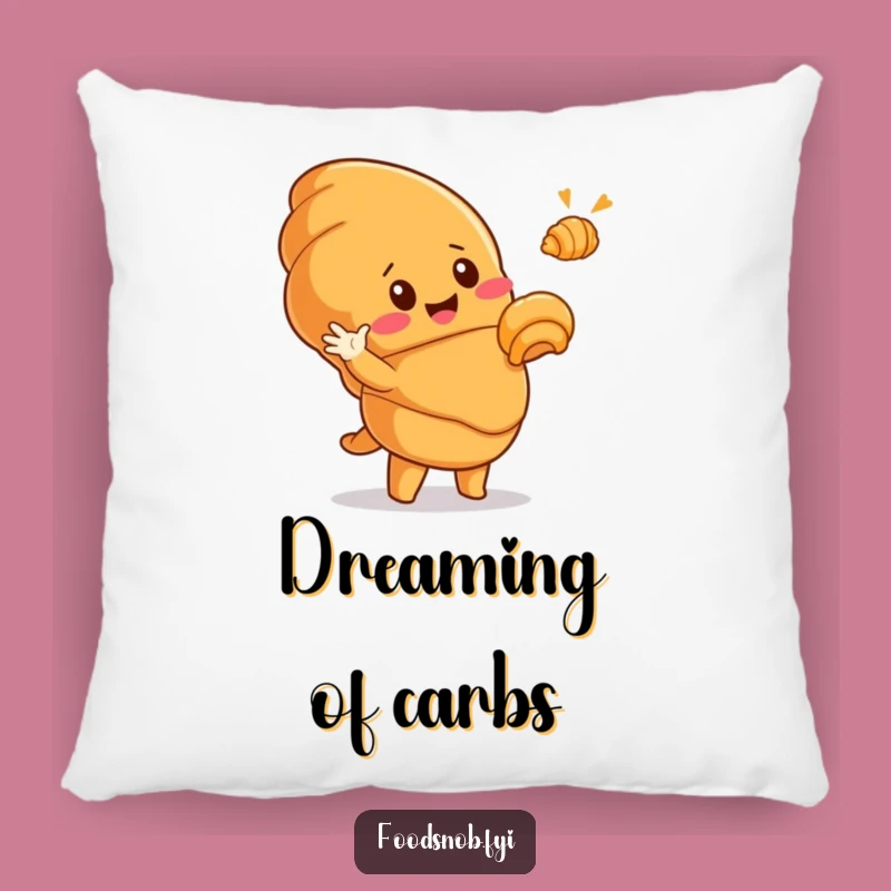 Funny Croissant Pillow: Cute Pastry Character Hilariously Gestures to Tiny Golden Croissant
