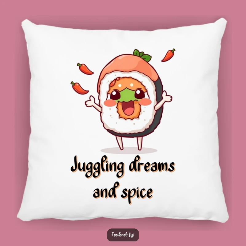 Funny Sushi Juggling Peppers Pillow - Comfy Cartoon Accent for Your Couch