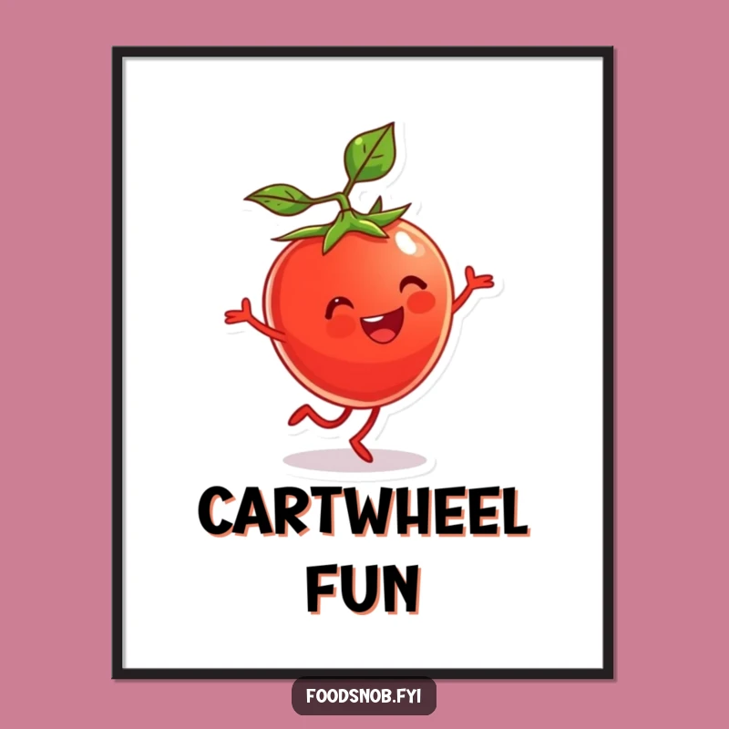 Funny Tomato Cartwheel Digital Art: Printable Energy for Your Walls