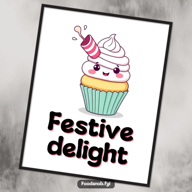 Funny Digital Art Print: Cheerful cupcake with a party blower exhaling frosting, perfect for instant decor and festive humor, funny gift.