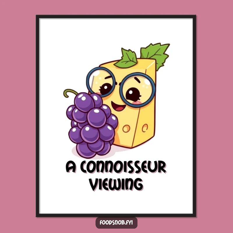 Funny Cheese Monocle Grape Digital Print - Instant Whimsical Decor, Humorous Gift