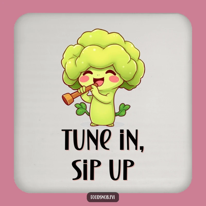 Funny Broccoli Flute Drink Coaster - Sip to the Veggie Beat