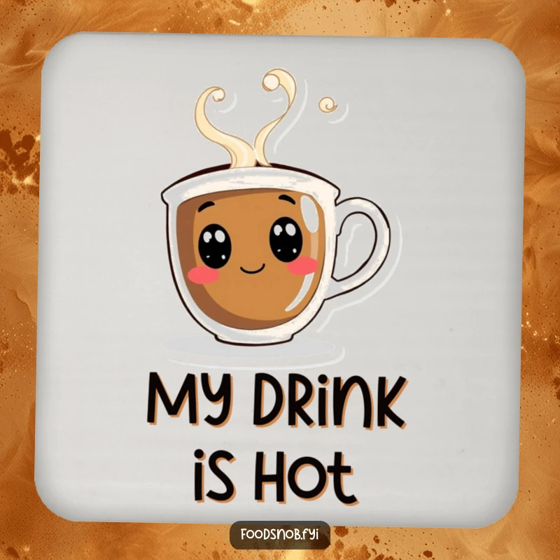 Funny drink coaster featuring a curious coffee cup with playful steam swirling, protecting surfaces with a smile.