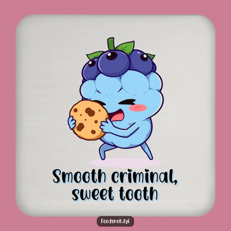 Funny Blueberry Cookie Thief Coaster: Protect Surfaces with Humor!