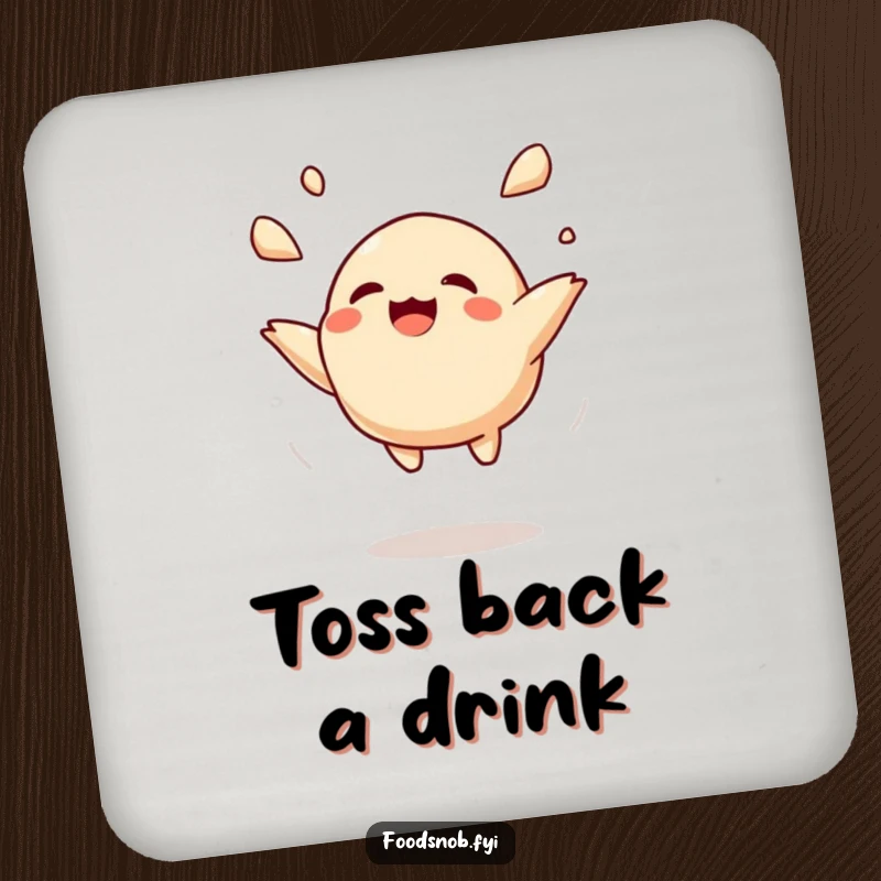 Funny drink coasters showcasing a giggling dumpling character tossed joyfully, adding a humorous and cute touch to any table.