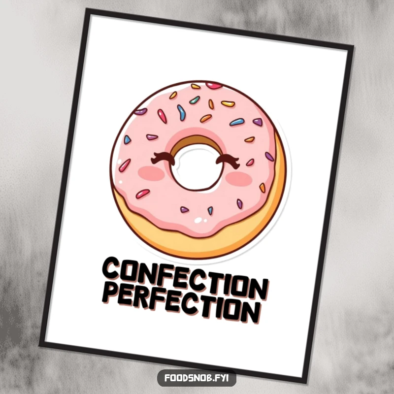 Funny poster depicting a happy donut with sprinkles winking cheekily, bringing a humorous and delightful touch to wall decor.