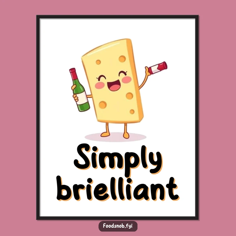 Funny Cheese and Wine Poster: Gleeful Slice Character Art for Kitchen Decor
