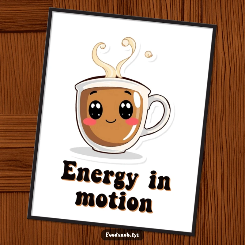 Funny poster featuring a curious coffee cup with playful steam swirling merrily around, creating a warm and inviting ambiance.