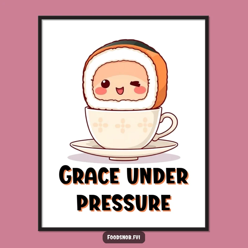 Funny Poster: Balancing Sushi Teacup Art for Whimsical Decor