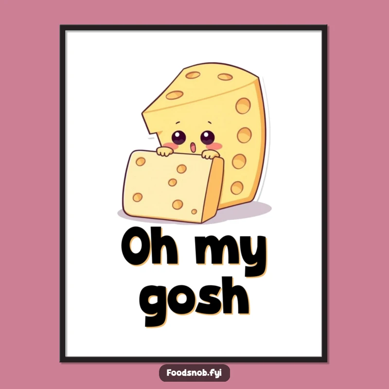 Funny Cheese Wedge Cracker Art Poster - Whimsical Food Decor