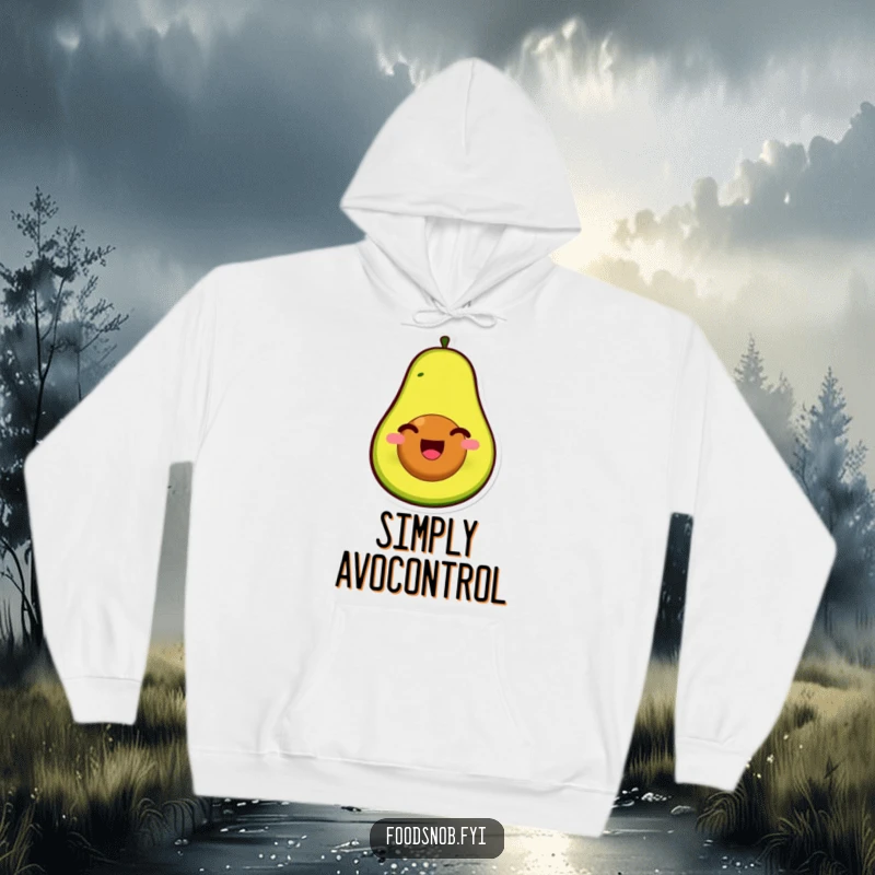 Funny hoodie depicting a smiling avocado with a pit for a face, splitting open with unmistakable glee and charm.