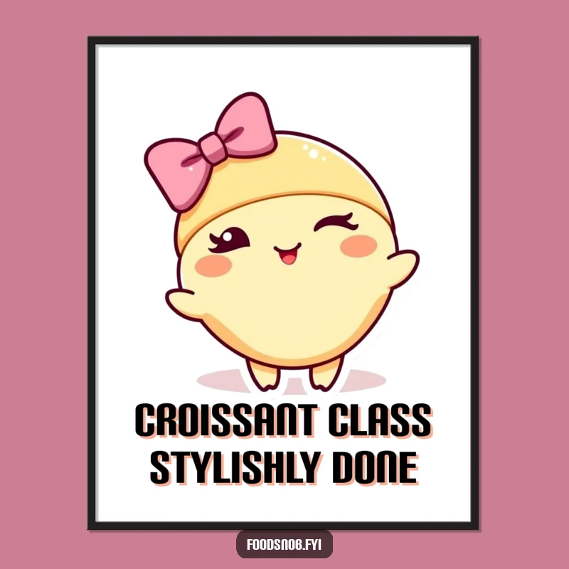 Free Printable Funny Wall Art: Winking Croissant Bow, Chic Decor Download