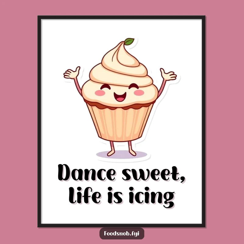 Free Printable Wall Art: Dancing Cupcake, Funny Downloadable Decor for a Sweet Space