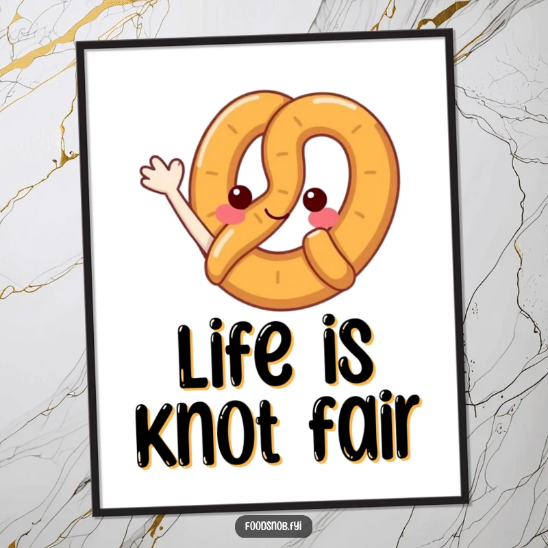 Funny Free Printable Wall Art: A smiling pretzel character doing a jaunty wave, ideal for a quirky kitchen or dining area.