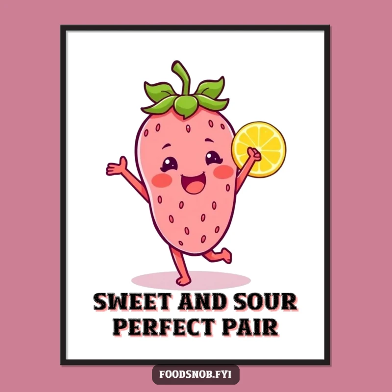 Free Printable Funny Wall Art: Strawberry Lemon Dance, Fruity Decor Download