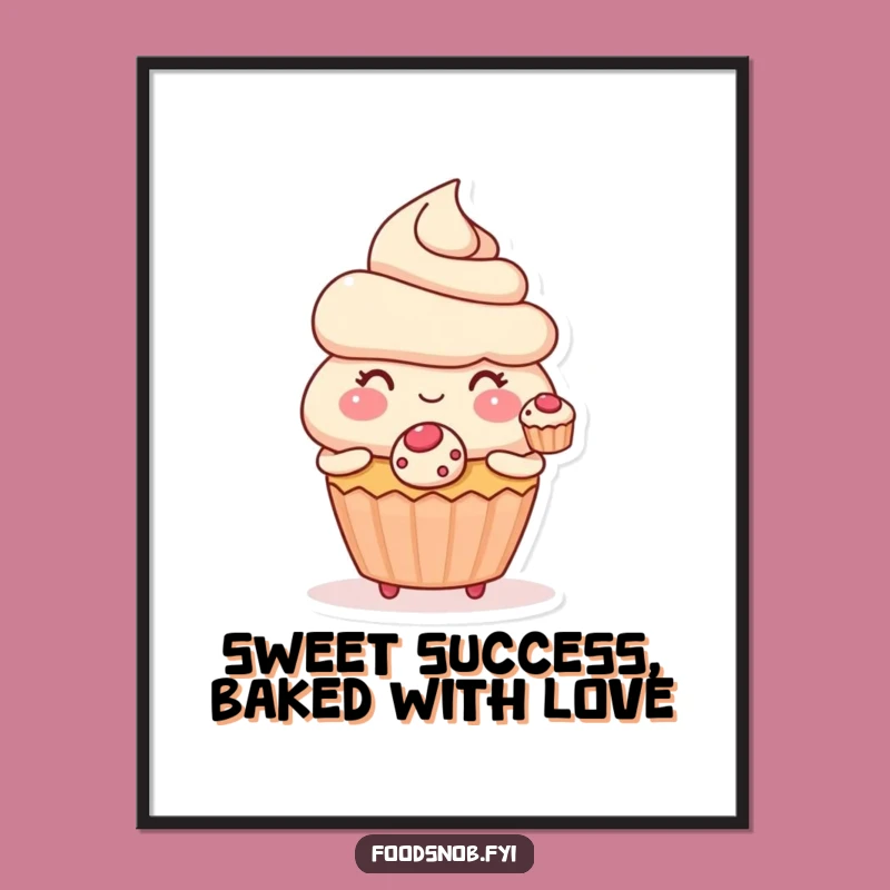 Whimsical Free Printable Wall Art: Blushing Cupcake with Pastry, Quirky Downloadable Decor