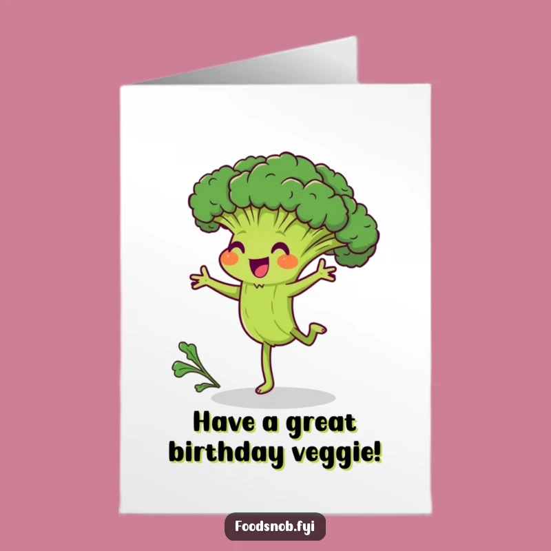 Free Printable Birthday Card: Energetic Broccoli Cartwheel for a Fun Downloadable Gift