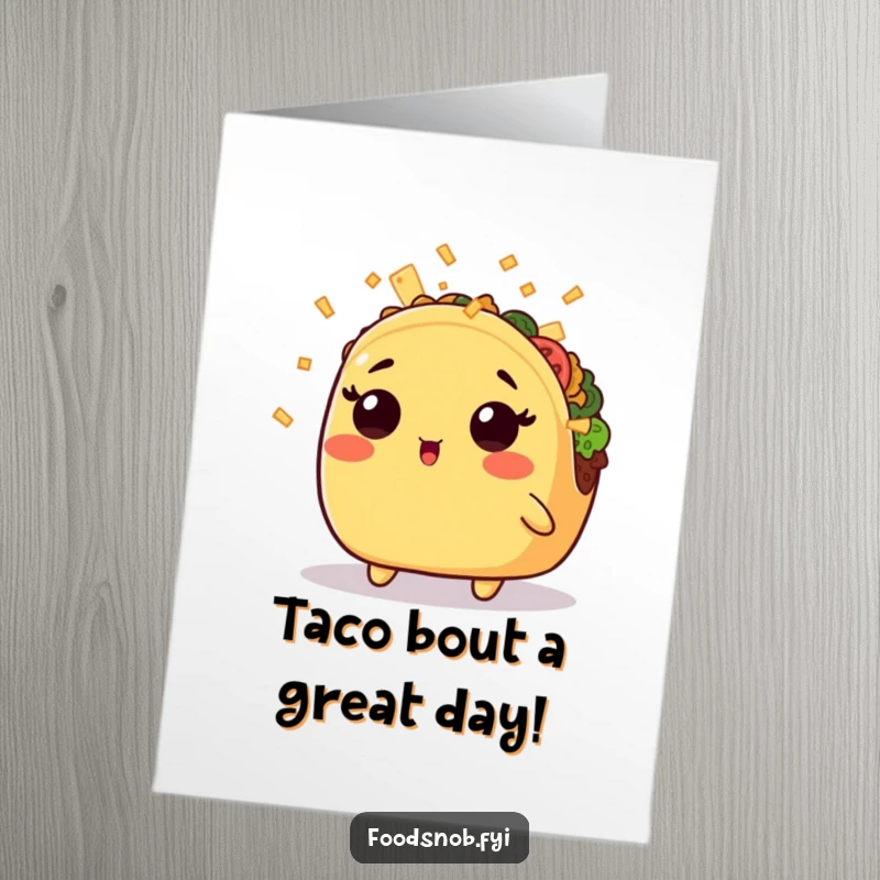 Funny Free Printable Birthday Card featuring a shocked kawaii taco under a sprinkle of cheese, for a hilarious DIY greeting.