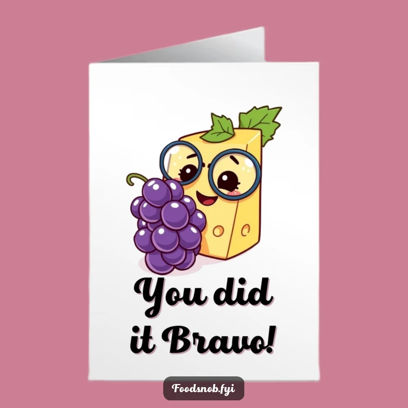 Free Printable Congrats Card: Amused Cheese Wedge & Grape - Downloadable Celebration Gift