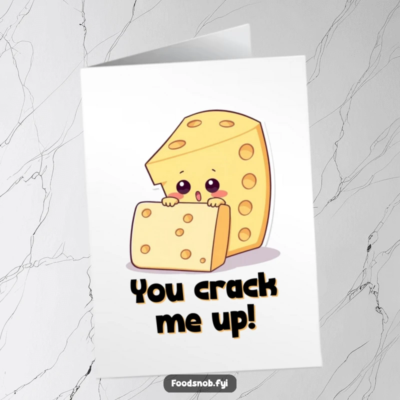 Funny Free Printable Congratulations Card: Surprised cheese wedge character looking shocked over a massive cracker, celebrating success.