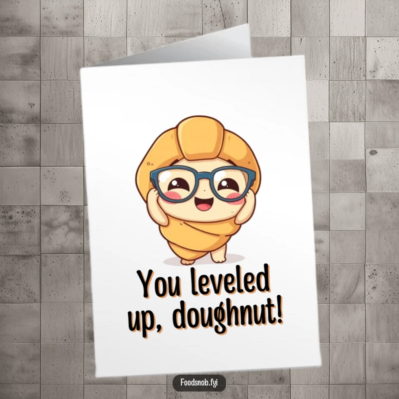 Funny Free Printable Congratulatory Card: A croissant giggling while putting on tiny spectacles, celebrating your success.