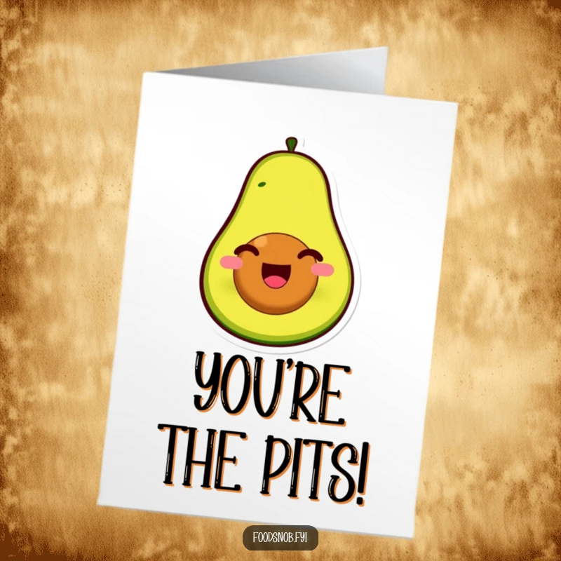 Funny Free Printable Congrats Card: An avocado character with a pit for a face splits open with pure glee, celebrating success.