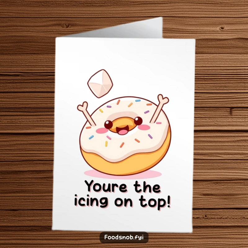 Funny Free Printable Congratulations Card: A joyful donut adorned with sprinkles, tossing a tiny sugar cube in celebration.