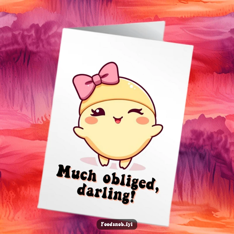 Funny Free Printable Thank You Card: A winking croissant character performing a stylish bow, offering polite and humorous thanks.