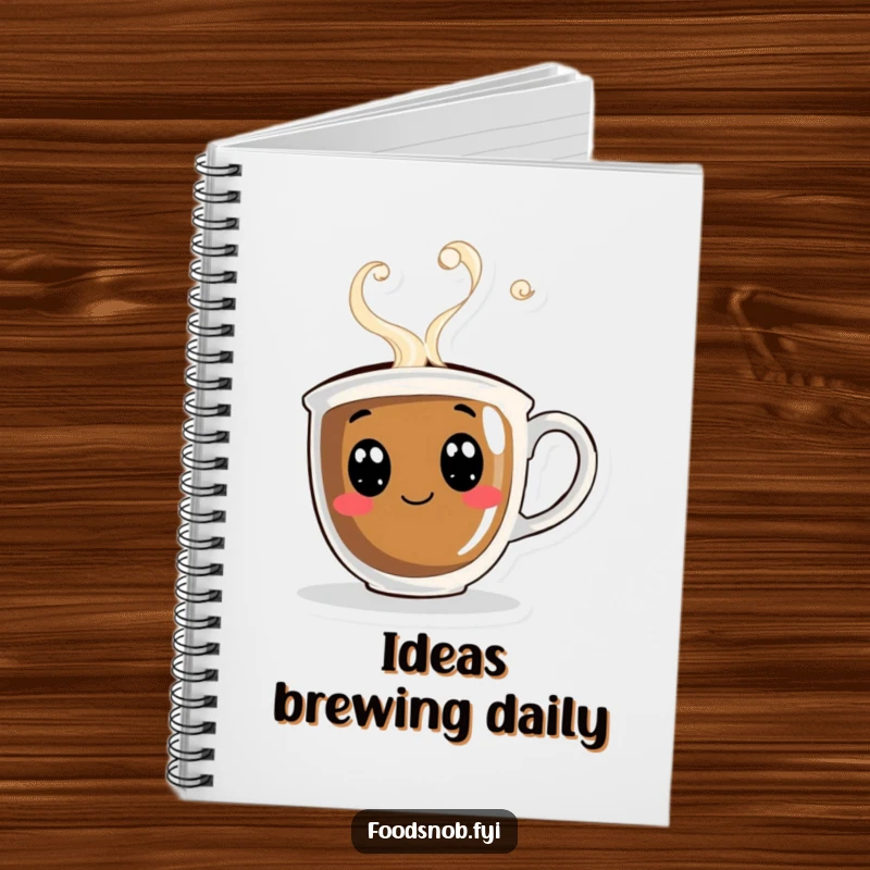 Funny notebook featuring a curious coffee cup with playful steam swirling, ideal for jotting down notes and ideas.