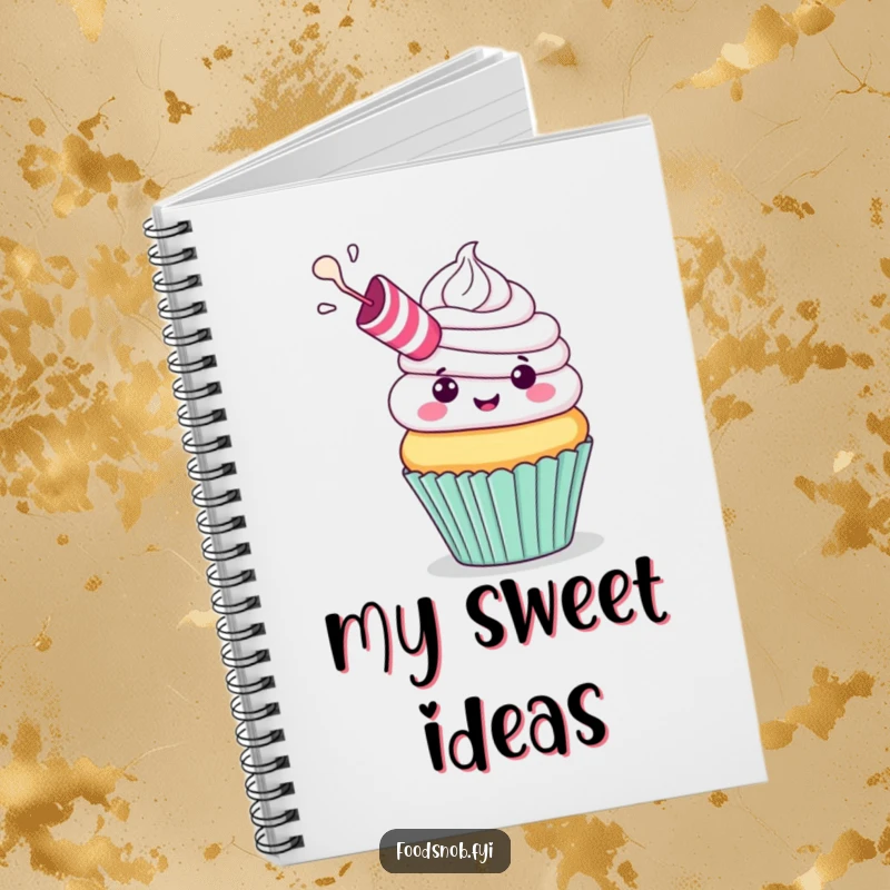 Funny Notebook: A cheerful cupcake with a party blower exhaling frosting, perfect for jotting down festive ideas with humor, funny gift.