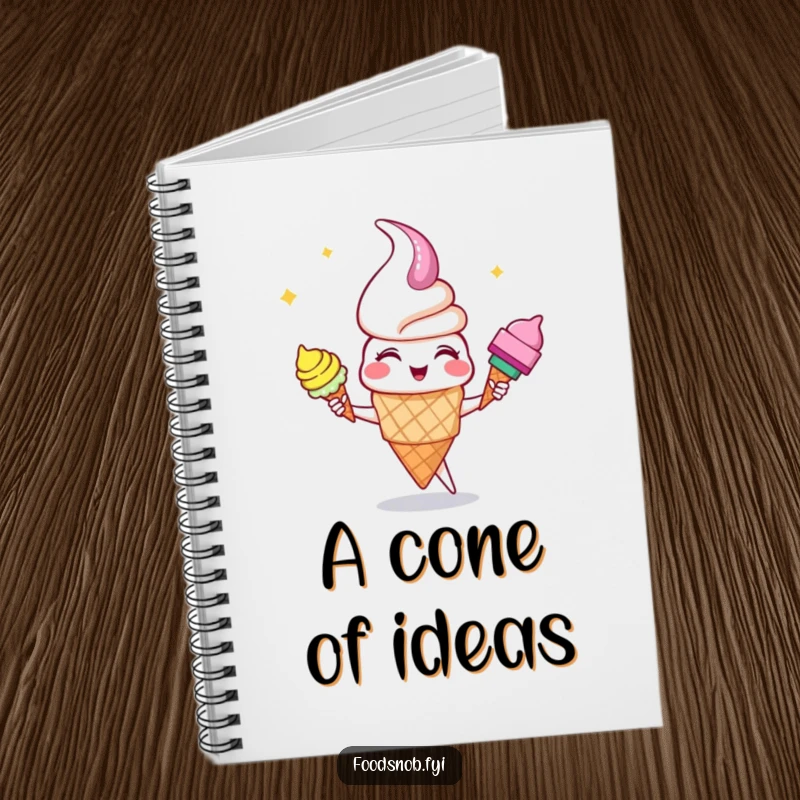 Funny giggling ice cream cone character juggling colorful cones on this humorous and stylish notebook for creative minds.