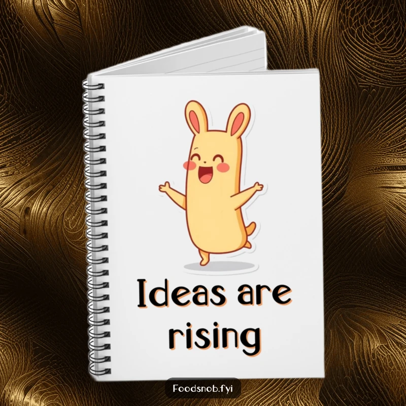 Funny thrilled baguette character joyfully hopping with a smile on this humorous and practical notebook.