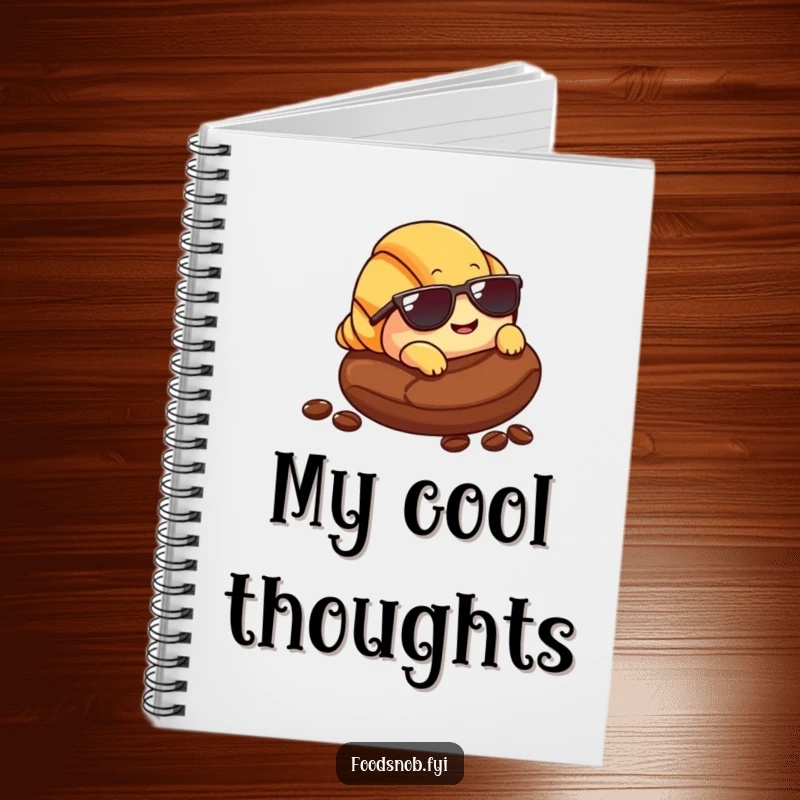 Funny Croissant Notebook: A breakfast-themed notebook featuring a smiling croissant with sunglasses lounging on a coffee bean, for jotting ideas.