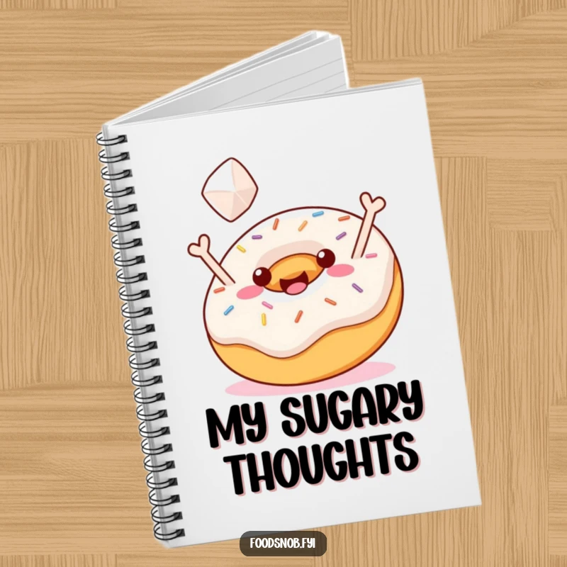 Funny Notebook: A jubilant donut with sprinkles tossing a tiny sugar cube, perfect for jotting down sweet ideas with humor, funny gift.
