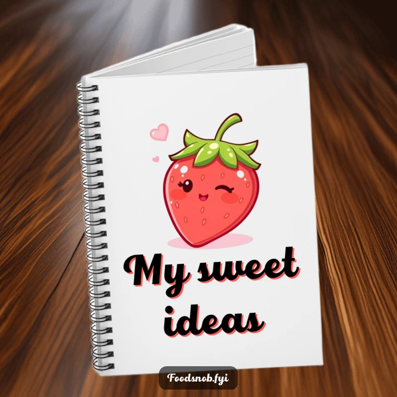 Funny notebook with a bubbly strawberry winking and sugar, for jotting down thoughts with humor and sweetness.
