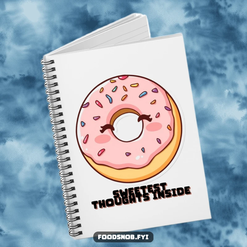 Funny notebook featuring a happy donut with sprinkles winking cheekily, perfect for jotting down sweet and humorous notes.