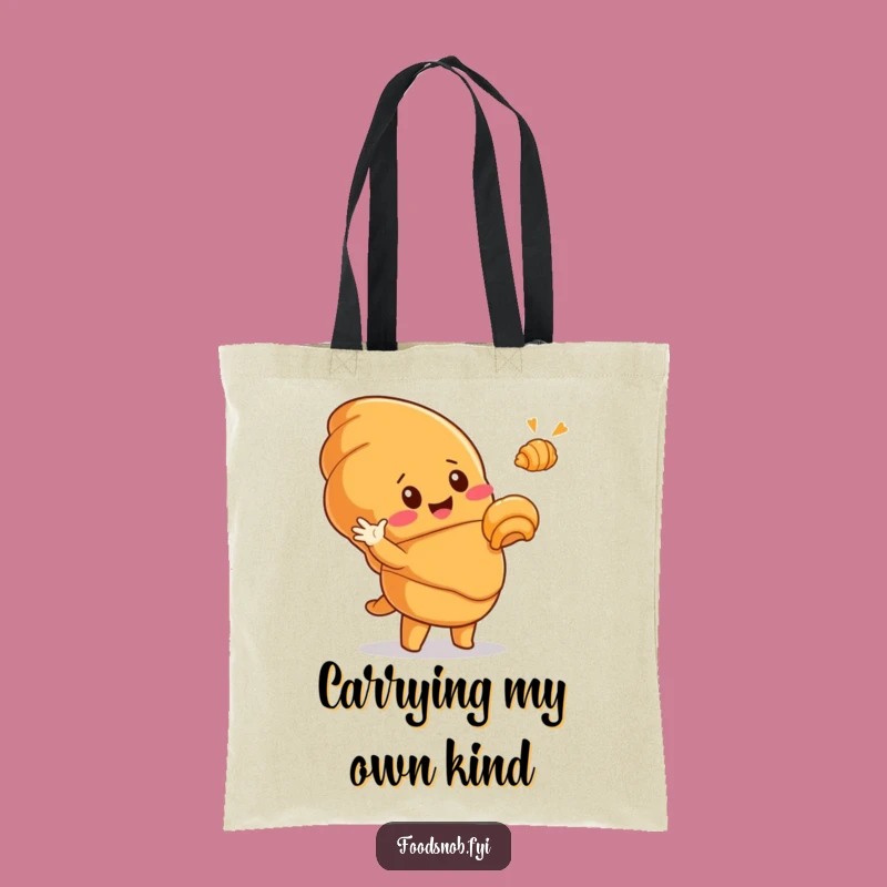 Funny Croissant Tote Bag: Cute Pastry Character Dramatically Gestures to Tiny Golden Croissant