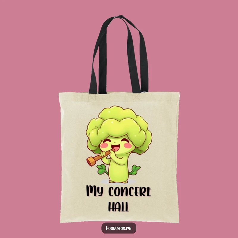 Funny Broccoli Flute Tote Bag - Carry Your Tunes & Veggie Humor